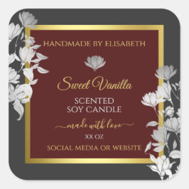 Bloemen Product Verpakkingsetiketten Goud Bourgogn Vierkante Sticker