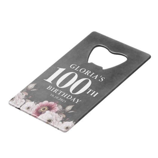 Bloemen Proost op 100e verjaardag Creditkaart Flessenopener (Voorkant Gekanteld)