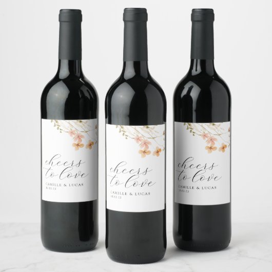 Bloemen Proost Op Liefde Bruiloft Wijn Label Etiket (Flessen)