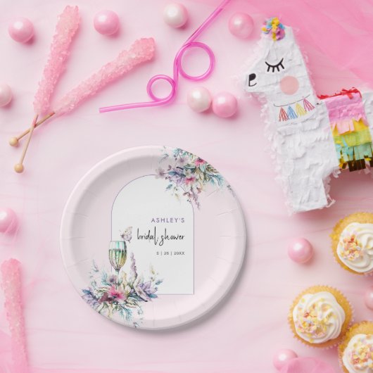 Bloemen & Prosecco Bloemboog Bruidsdiner Papieren Bordje (Feest)