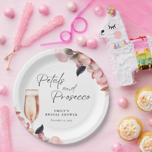 Bloemen & Prosecco Bloemige Bruids-Shower Papieren Bordje (Feest)