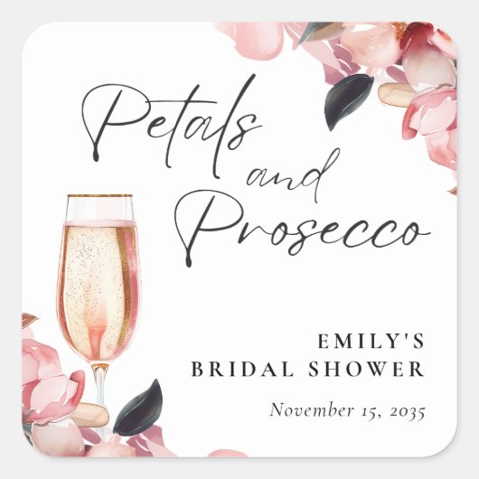 Bloemen & Prosecco Bloemige Bruids-Shower Vierkante Sticker (Voorkant)