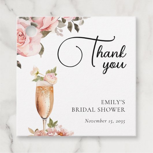 Bloemen & Prosecco Bloemige Bruidsdouche Bedankjes Labels (Voorkant)