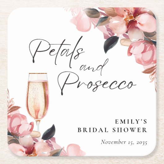 Bloemen & Prosecco Bloemige Bruidsdouche Kartonnen Onderzetters (Voorkant)