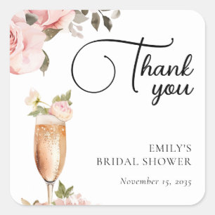 Bloemen & Prosecco Bloemige Bruidsdouche Vierkante Sticker