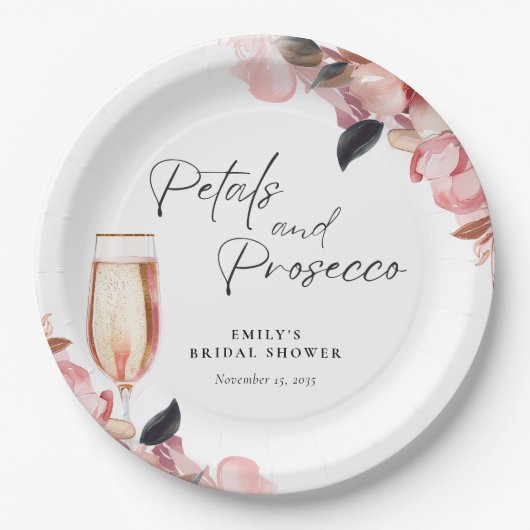 Bloemen & Prosecco Bloemrijke Bruidsdouche Papieren Bordje (Voorkant)