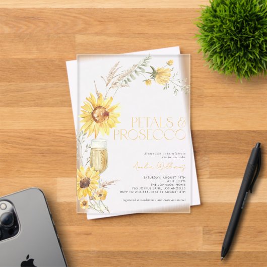 Bloemen & Prosecco Boho Zonnebloem Bruidsdiner Acryl Uitnodigingen (Insitu (Uitnodiging))