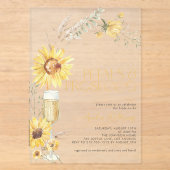 Bloemen & Prosecco Boho Zonnebloem Bruidsdiner Acryl Uitnodigingen (Voorkant)