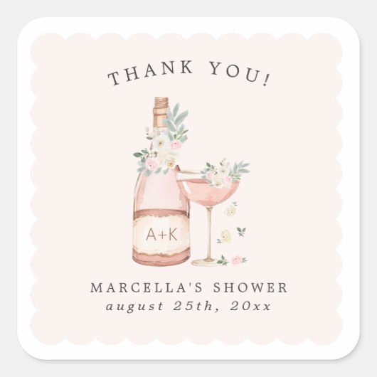 Bloemen & Prosecco Bruidsdiner Henparty Vierkante Sticker (Voorkant)