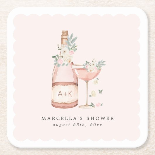 Bloemen & Prosecco Bruidsdouche Bachelorette Kartonnen Onderzetters (Voorkant)