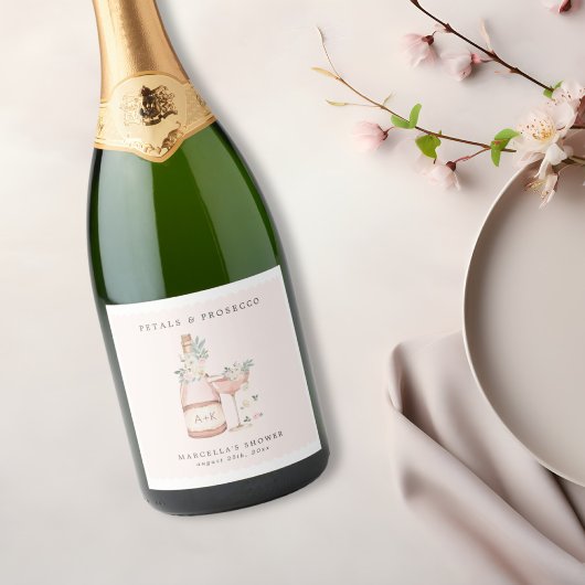 Bloemen & Prosecco Bruidsdouche Bachelorette Sparkling Wijnetiket