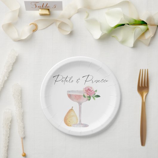 Bloemen & Prosecco - bruidsdouche Papieren Bordje (Huwelijk)