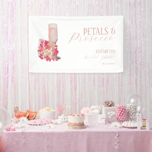 Bloemen & Prosecco Bruidsfeest Backdrop Roze Spandoek (Feest)