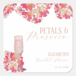 Bloemen & Prosecco Bruidsfeest Bloemrijk Roze Vierkante Sticker