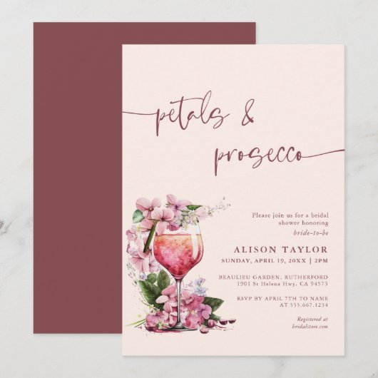 Bloemen & Prosecco Bruidsfeest Boho Mauve Kaart (Voorkant / Achterkant)