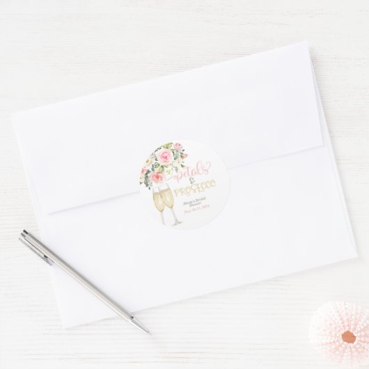 Bloemen & Prosecco Bruidsfeest Ronde Sticker (Envelop)
