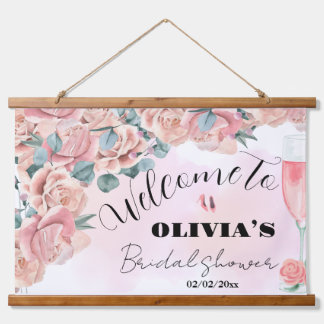 bloemen & prosecco bruiloft feest welkom bord hangend wandkleed