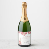 Bloemen & Prosecco Bruiloftsfeest Bloem Roze Sparkling Wijnetiket (Voorkant)