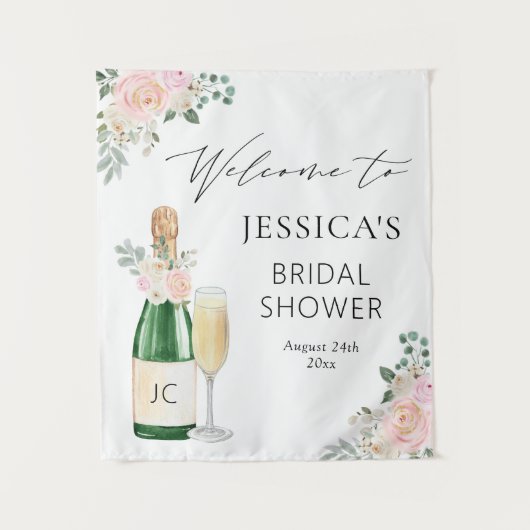 Bloemen & Prosecco Champagne Welkomstbord Wandkleed (Voorkant)