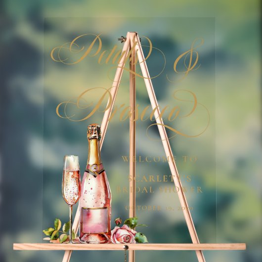 Bloemen & Prosecco Elegante Bruids Bruiloftsontvan Acryl Bord (Neutraal)