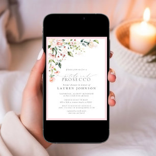 Bloemen & Prosecco Elegante Roze Bloemen Douche Kaart