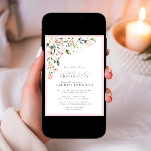 Bloemen & Prosecco Elegante Roze Bloemen Douche Kaart