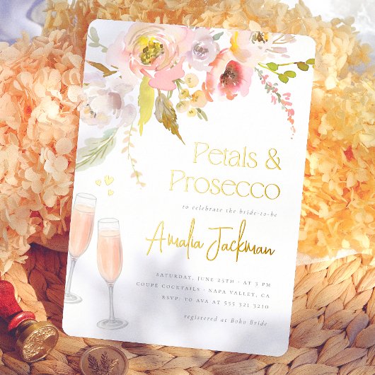 Bloemen & Prosecco Folie Bruiloftsfeest Uitnodiging