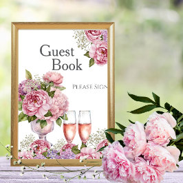 Bloemen & Prosecco Gastboek Bruidsfeest Bord Kaart