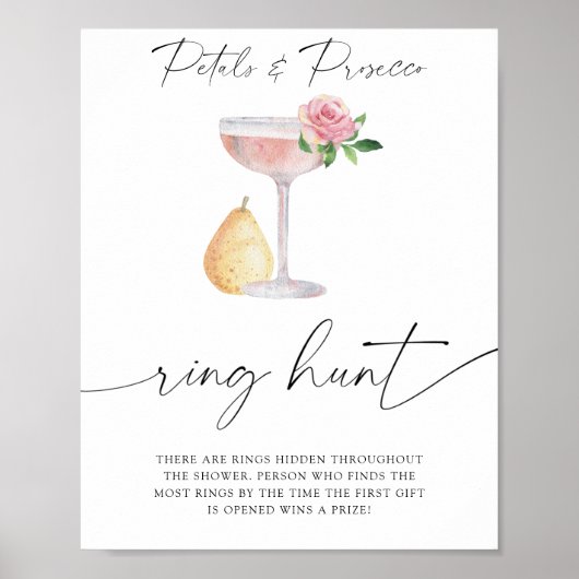 Bloemen & Prosecco - ring zoek bruidsfeest spel Poster (Voorkant)