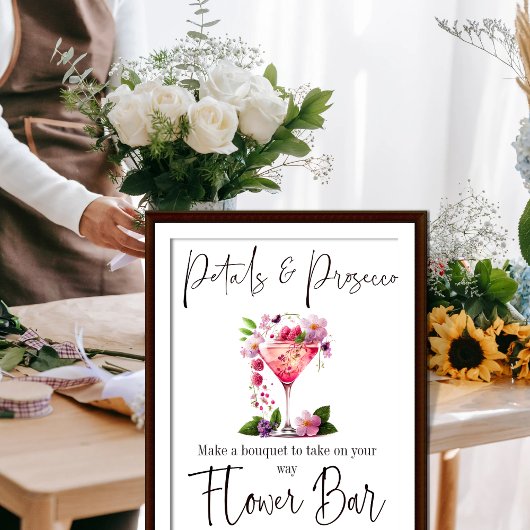 Bloemen & Prosecco Roze Bruidsdouche Bloemenbar Poster
