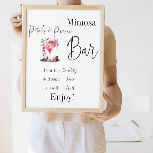 Bloemen & Prosecco Roze Bruidsdouche Mimosa Bar Poster