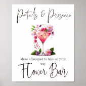 Bloemen & Prosecco Roze Bruidsfeest Bloemenbar Poster (Voorkant)