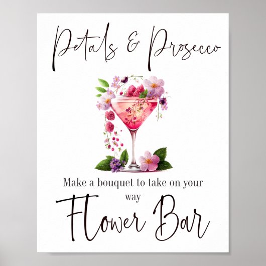 Bloemen & Prosecco Roze Bruidsfeest Bloemenbar Poster (Voorkant)
