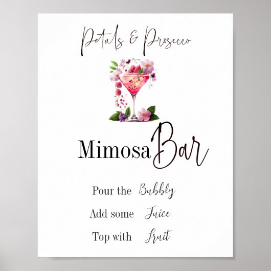 Bloemen & Prosecco Roze Bruidsfeest Bloemenbar Poster (Voorkant)