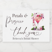 Bloemen & Prosecco Roze Roze Bloemige Bruiloftsbor Sparkling Wijnetiket (Enkel label)