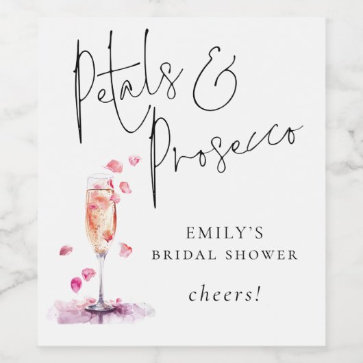 Bloemen Prosecco Script Op uw gezondheid Bruidsdin Wijn Etiket (Enkel label)