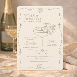 Bloemen Prosecco Tuin Minimal Bridal Shower Kaart
