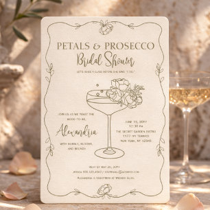Bloemen Prosecco Tuin Minimal Bridal Shower Kaart