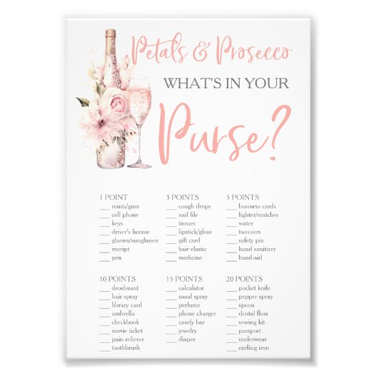 Bloemen & Prosecco Wat zit er in je tas? Foto Afdruk (Voorkant)