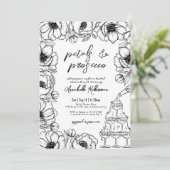 Bloemen & Prosecco Whimsicale Bruidsfeest met Bloe Kaart (Staand voorkant)