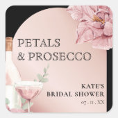 Bloemen & Prosecco Zwart & Roségoud Bruidsfeest Vierkante Sticker (Voorkant)