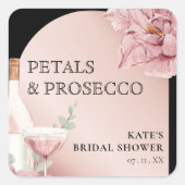 Bloemen & Prosecco Zwart & Roze Goud Bruidscadeau Vierkante Sticker (Voorkant)