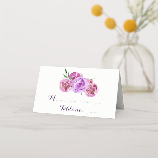 Bloemen pruim blush violet boeket bruiloft gast plaatskaartje (Voorkant)