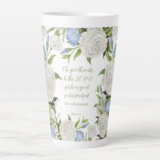Bloemen Psalm 107:1 Latte Mok (Voorkant)