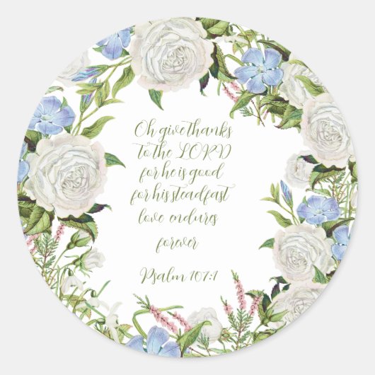 Bloemen Psalm 107:1 Ronde Sticker (Voorkant)