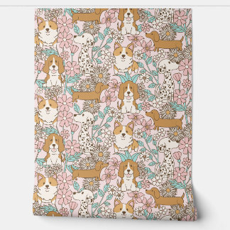 Bloemen Puppies Behang