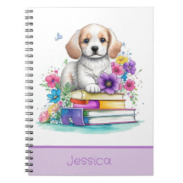 Bloemen & Puppies & Boeken Levendig Watercolor Sch Notitieboek