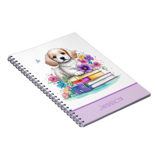 Bloemen & Puppies & Boeken Levendige Waterverf Sch Notitieboek (Rechterzijde)