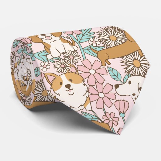 Bloemen Puppies Stropdas (Opgerold)