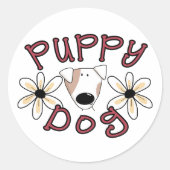 Bloemen Puppy Hond Ronde Sticker (Voorkant)